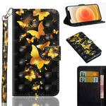 For iPhone 12 mini 3D Painting Pattern Horizontal Flip TPU + PU Leather Case with Holder & Card Slots & Wallet(Golden Butterfly)