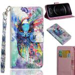 For iPhone 12 / 12 Pro 3D Painting Pattern Horizontal Flip TPU + PU Leather Case with Holder & Card Slots & Wallet(Watercolor Owl)