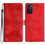 For OPPO A36 / A76 / A96 Cherry Blossom Butterfly Skin Feel Embossed PU Phone Case(Red)