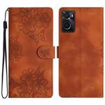 For OPPO A36 / A76 / A96 Cherry Blossom Butterfly Skin Feel Embossed PU Phone Case(Brown)