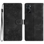 For OPPO A36 / A76 / A96 Cherry Blossom Butterfly Skin Feel Embossed PU Phone Case(Black)