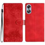 For OPPO A17 Cherry Blossom Butterfly Skin Feel Embossed PU Phone Case(Red)