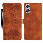 For OPPO A17 Cherry Blossom Butterfly Skin Feel Embossed PU Phone Case(Brown)