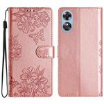 For OPPO A17 Cherry Blossom Butterfly Skin Feel Embossed PU Phone Case(Rose Gold)