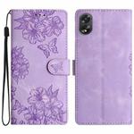 For OPPO A18 / A38 Cherry Blossom Butterfly Skin Feel Embossed PU Phone Case(Purple)