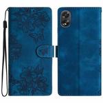 For OPPO A18 / A38 Cherry Blossom Butterfly Skin Feel Embossed PU Phone Case(Blue)