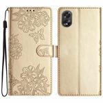 For OPPO A18 / A38 Cherry Blossom Butterfly Skin Feel Embossed PU Phone Case(Gold)