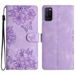 For OPPO A52 / A72 / A92 Cherry Blossom Butterfly Skin Feel Embossed PU Phone Case(Purple)
