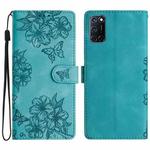 For OPPO A52 / A72 / A92 Cherry Blossom Butterfly Skin Feel Embossed PU Phone Case(Green)