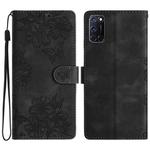 For OPPO A52 / A72 / A92 Cherry Blossom Butterfly Skin Feel Embossed PU Phone Case(Black)