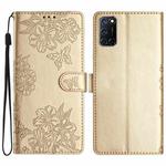 For OPPO A52 / A72 / A92 Cherry Blossom Butterfly Skin Feel Embossed PU Phone Case(Gold)