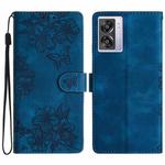 For OPPO A57 4G / A57 5G / A77 5G Cherry Blossom Butterfly Skin Feel Embossed PU Phone Case(Blue)