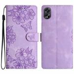 For OPPO A58 / A78 Cherry Blossom Butterfly Skin Feel Embossed PU Phone Case(Purple)