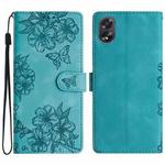 For OPPO A58 / A78 Cherry Blossom Butterfly Skin Feel Embossed PU Phone Case(Green)