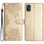 For OPPO A58 / A78 Cherry Blossom Butterfly Skin Feel Embossed PU Phone Case(Gold)