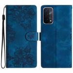 For OPPO A74 5G / A54 5G / A93 5G Cherry Blossom Butterfly Skin Feel Embossed PU Phone Case(Blue)