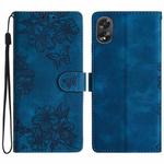 For OPPO A78 / A58 Cherry Blossom Butterfly Skin Feel Embossed PU Phone Case(Blue)