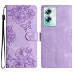 For OPPO A79 5G Cherry Blossom Butterfly Skin Feel Embossed PU Phone Case(Purple)
