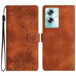 For OPPO A79 5G Cherry Blossom Butterfly Skin Feel Embossed PU Phone Case(Brown)