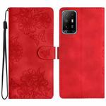 For OPPO A94 5G Cherry Blossom Butterfly Skin Feel Embossed PU Phone Case(Red)