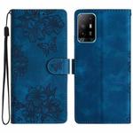 For OPPO A94 5G Cherry Blossom Butterfly Skin Feel Embossed PU Phone Case(Blue)