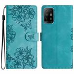 For OPPO A94 5G Cherry Blossom Butterfly Skin Feel Embossed PU Phone Case(Green)