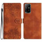 For OPPO A94 5G Cherry Blossom Butterfly Skin Feel Embossed PU Phone Case(Brown)