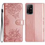 For OPPO A94 5G Cherry Blossom Butterfly Skin Feel Embossed PU Phone Case(Rose Gold)