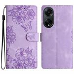 For OPPO A98 5G / F23 5G Cherry Blossom Butterfly Skin Feel Embossed PU Phone Case(Purple)