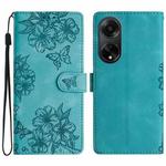 For OPPO A98 5G / F23 5G Cherry Blossom Butterfly Skin Feel Embossed PU Phone Case(Green)