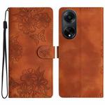 For OPPO A98 5G / F23 5G Cherry Blossom Butterfly Skin Feel Embossed PU Phone Case(Brown)