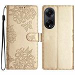 For OPPO A98 5G / F23 5G Cherry Blossom Butterfly Skin Feel Embossed PU Phone Case(Gold)