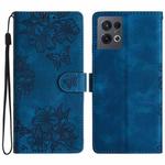 For OPPO Reno8 Pro 5G Global Cherry Blossom Butterfly Skin Feel Embossed PU Phone Case(Blue)