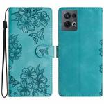 For OPPO Reno8 Pro 5G Global Cherry Blossom Butterfly Skin Feel Embossed PU Phone Case(Green)