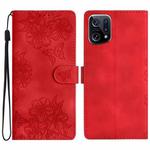 For OPPO Find X5 Cherry Blossom Butterfly Skin Feel Embossed PU Phone Case(Red)