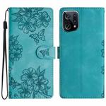 For OPPO Find X5 Cherry Blossom Butterfly Skin Feel Embossed PU Phone Case(Green)