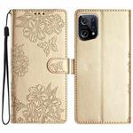For OPPO Find X5 Cherry Blossom Butterfly Skin Feel Embossed PU Phone Case(Gold)