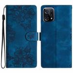 For OPPO Find X5 Pro Cherry Blossom Butterfly Skin Feel Embossed PU Phone Case(Blue)