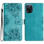 For OPPO Find X5 Pro Cherry Blossom Butterfly Skin Feel Embossed PU Phone Case(Green)