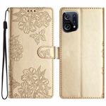 For OPPO Find X5 Pro Cherry Blossom Butterfly Skin Feel Embossed PU Phone Case(Gold)