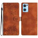 For OPPO Find X5 Lite / Reno7 5G Cherry Blossom Butterfly Skin Feel Embossed PU Phone Case(Brown)