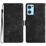 For OPPO Find X5 Lite / Reno7 5G Cherry Blossom Butterfly Skin Feel Embossed PU Phone Case(Black)