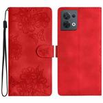 For OPPO Reno8 5G Global Cherry Blossom Butterfly Skin Feel Embossed PU Phone Case(Red)