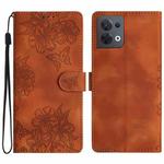 For OPPO Reno8 5G Global Cherry Blossom Butterfly Skin Feel Embossed PU Phone Case(Brown)