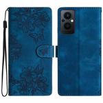 For OPPO Reno8 Lite 5G / Reno7 Z 5G Cherry Blossom Butterfly Skin Feel Embossed PU Phone Case(Blue)