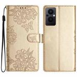 For OPPO Reno8 Lite 5G / Reno7 Z 5G Cherry Blossom Butterfly Skin Feel Embossed PU Phone Case(Gold)