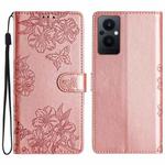For OPPO Reno8 Lite 5G / Reno7 Z 5G Cherry Blossom Butterfly Skin Feel Embossed PU Phone Case(Rose Gold)