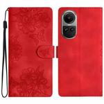 For OPPO Reno10 Pro 5G Global Cherry Blossom Butterfly Skin Feel Embossed PU Phone Case(Red)