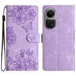 For OPPO Reno10 Pro 5G Global Cherry Blossom Butterfly Skin Feel Embossed PU Phone Case(Purple)