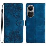 For OPPO Reno10 Pro 5G Global Cherry Blossom Butterfly Skin Feel Embossed PU Phone Case(Blue)